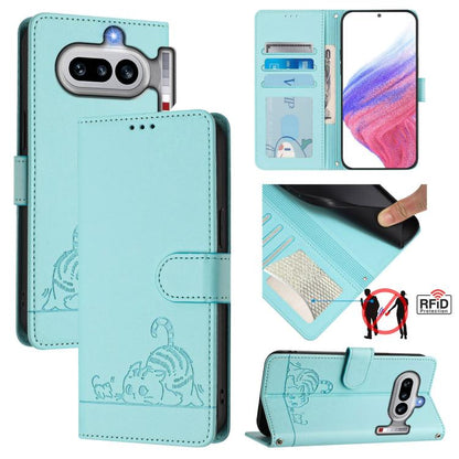 Cat Rat Embossed Pattern RFID Leather Phone Case with Lanyard, For Nothing Phone 4a Pro, For Nothing Phone 4a, For Nothing CMF Phone 1, For Nothing Phone 2A
