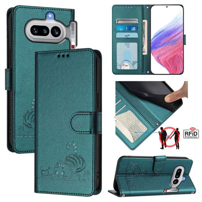 Cat Rat Embossed Pattern RFID Leather Phone Case with Lanyard, For Nothing Phone 4a Pro, For Nothing Phone 4a, For Nothing CMF Phone 1, For Nothing Phone 2A
