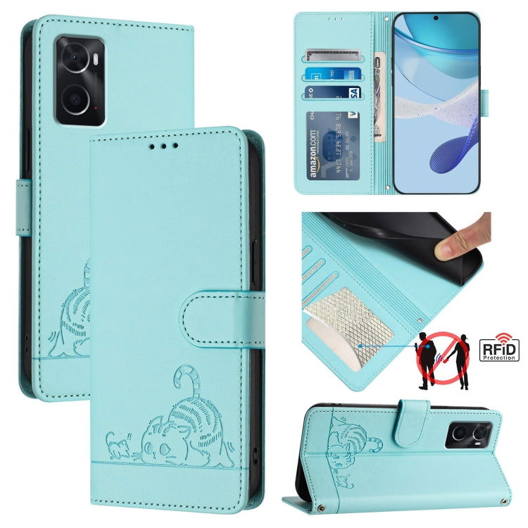 Cat Rat Embossed Pattern RFID Leather Phone Case with Lanyard, For Realme V23, For Realme Q5i, For Realme GT NEO3, For Realme 8 5G / 9 5G India, For Realme V13 5G / Q3 5G, For Realme Q3i 5G, For Realme 9 5G EU Version, For Realme 9 Pro 5G Global       ...