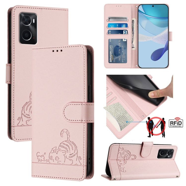 Cat Rat Embossed Pattern RFID Leather Phone Case with Lanyard, For Realme V23, For Realme Q5i, For Realme GT NEO3, For Realme 8 5G / 9 5G India, For Realme V13 5G / Q3 5G, For Realme Q3i 5G, For Realme 9 5G EU Version, For Realme 9 Pro 5G Global       ...