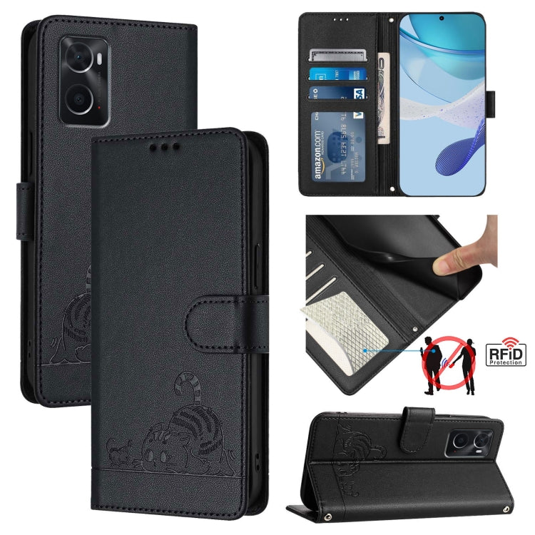 Cat Rat Embossed Pattern RFID Leather Phone Case with Lanyard, For Realme V23, For Realme Q5i, For Realme GT NEO3, For Realme 8 5G / 9 5G India, For Realme V13 5G / Q3 5G, For Realme Q3i 5G, For Realme 9 5G EU Version, For Realme 9 Pro 5G Global       ...
