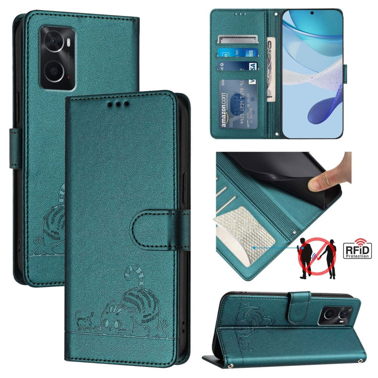 Cat Rat Embossed Pattern RFID Leather Phone Case with Lanyard, For Realme V23, For Realme Q5i, For Realme GT NEO3, For Realme 8 5G / 9 5G India, For Realme V13 5G / Q3 5G, For Realme Q3i 5G, For Realme 9 5G EU Version, For Realme 9 Pro 5G Global       ...