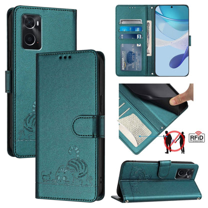 Cat Rat Embossed Pattern RFID Leather Phone Case with Lanyard, For Realme V23, For Realme Q5i, For Realme GT NEO3, For Realme 8 5G / 9 5G India, For Realme V13 5G / Q3 5G, For Realme Q3i 5G, For Realme 9 5G EU Version, For Realme 9 Pro 5G Global       ...