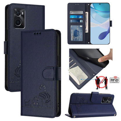 Cat Rat Embossed Pattern RFID Leather Phone Case with Lanyard, For Realme V23, For Realme Q5i, For Realme GT NEO3, For Realme 8 5G / 9 5G India, For Realme V13 5G / Q3 5G, For Realme Q3i 5G, For Realme 9 5G EU Version, For Realme 9 Pro 5G Global       ...