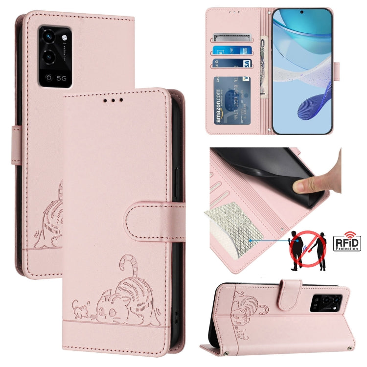 Cat Rat Embossed Pattern RFID Leather Phone Case with Lanyard, For Realme V11 5G, For Realme C17 / 7i