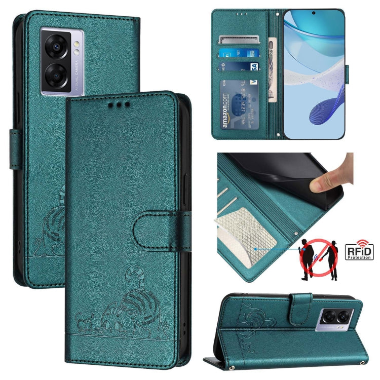 Cat Rat Embossed Pattern RFID Leather Phone Case with Lanyard, For Realme V23, For Realme Q5i, For Realme GT NEO3, For Realme 8 5G / 9 5G India, For Realme V13 5G / Q3 5G, For Realme Q3i 5G, For Realme 9 5G EU Version, For Realme 9 Pro 5G Global       ...