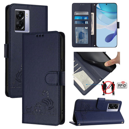 Cat Rat Embossed Pattern RFID Leather Phone Case with Lanyard, For Realme V23, For Realme Q5i, For Realme GT NEO3, For Realme 8 5G / 9 5G India, For Realme V13 5G / Q3 5G, For Realme Q3i 5G, For Realme 9 5G EU Version, For Realme 9 Pro 5G Global       ...