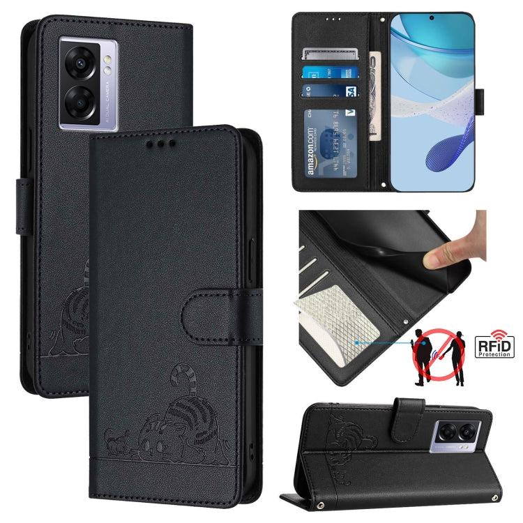 Cat Rat Embossed Pattern RFID Leather Phone Case with Lanyard, For Realme V23, For Realme Q5i, For Realme GT NEO3, For Realme 8 5G / 9 5G India, For Realme V13 5G / Q3 5G, For Realme Q3i 5G, For Realme 9 5G EU Version, For Realme 9 Pro 5G Global       ...