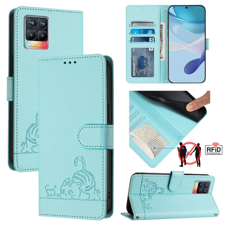 Cat Rat Embossed Pattern RFID Leather Phone Case with Lanyard, For Realme V23, For Realme Q5i, For Realme GT NEO3, For Realme 8 5G / 9 5G India, For Realme V13 5G / Q3 5G, For Realme Q3i 5G, For Realme 9 5G EU Version, For Realme 9 Pro 5G Global       ...