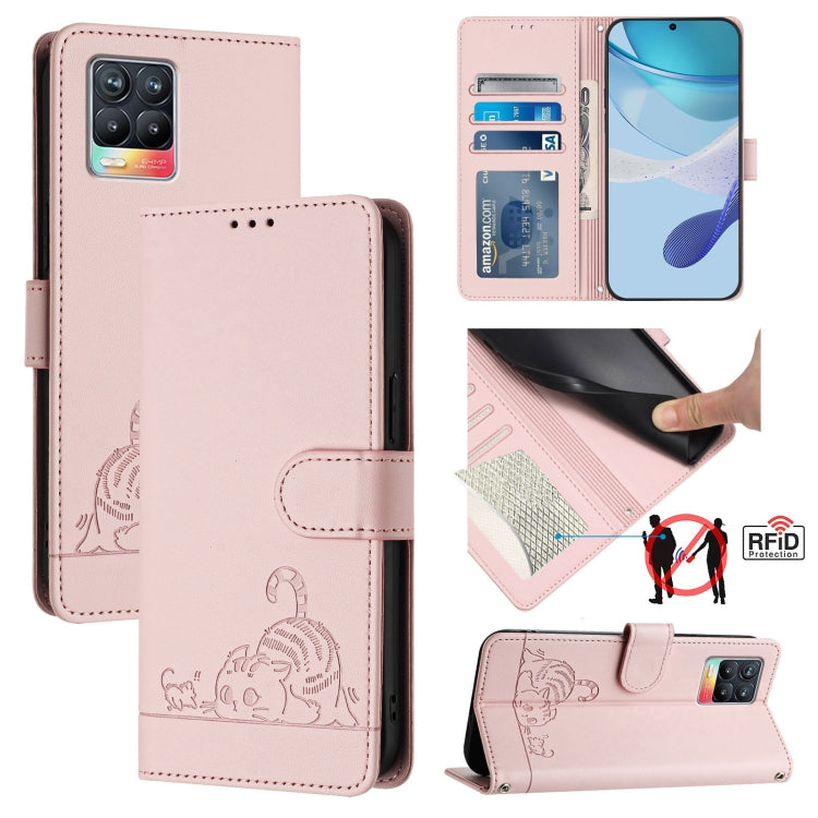 Cat Rat Embossed Pattern RFID Leather Phone Case with Lanyard, For Realme V23, For Realme Q5i, For Realme GT NEO3, For Realme 8 5G / 9 5G India, For Realme V13 5G / Q3 5G, For Realme Q3i 5G, For Realme 9 5G EU Version, For Realme 9 Pro 5G Global       ...