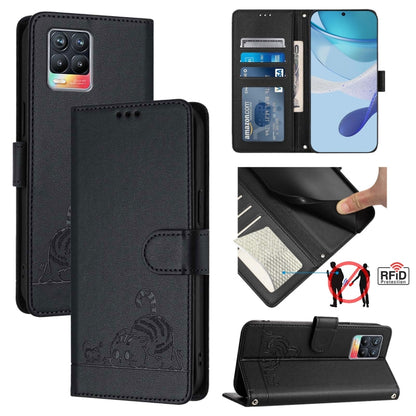Cat Rat Embossed Pattern RFID Leather Phone Case with Lanyard, For Realme V23, For Realme Q5i, For Realme GT NEO3, For Realme 8 5G / 9 5G India, For Realme V13 5G / Q3 5G, For Realme Q3i 5G, For Realme 9 5G EU Version, For Realme 9 Pro 5G Global       ...