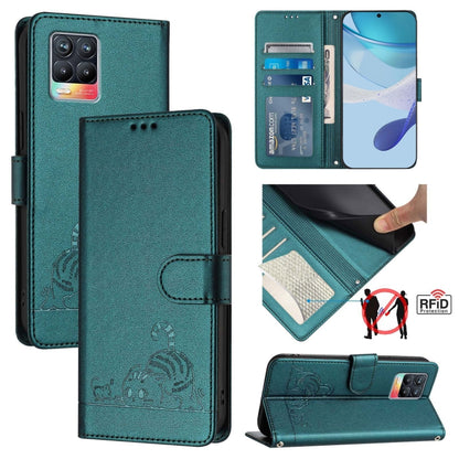 Cat Rat Embossed Pattern RFID Leather Phone Case with Lanyard, For Realme V23, For Realme Q5i, For Realme GT NEO3, For Realme 8 5G / 9 5G India, For Realme V13 5G / Q3 5G, For Realme Q3i 5G, For Realme 9 5G EU Version, For Realme 9 Pro 5G Global       ...
