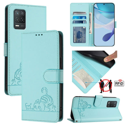 Cat Rat Embossed Pattern RFID Leather Phone Case with Lanyard, For Realme V23, For Realme Q5i, For Realme GT NEO3, For Realme 8 5G / 9 5G India, For Realme V13 5G / Q3 5G, For Realme Q3i 5G, For Realme 9 5G EU Version, For Realme 9 Pro 5G Global       ...