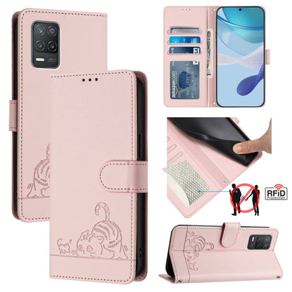 Cat Rat Embossed Pattern RFID Leather Phone Case with Lanyard, For Realme V23, For Realme Q5i, For Realme GT NEO3, For Realme 8 5G / 9 5G India, For Realme V13 5G / Q3 5G, For Realme Q3i 5G, For Realme 9 5G EU Version, For Realme 9 Pro 5G Global       ...