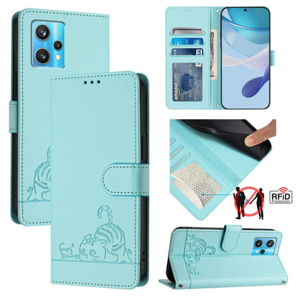 Cat Rat Embossed Pattern RFID Leather Phone Case with Lanyard, For Realme C55 4G Global, For Realme Narzo N55, For Realme C33 2022 Global, For Realme C33 2023 Global, For Realme 10T 5G / 10S 5G, For Realme GT3 5G / GT Neo 5 240W, For Realme 10 Pro 5G  ...