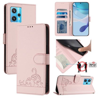 Cat Rat Embossed Pattern RFID Leather Phone Case with Lanyard, For Realme C55 4G Global, For Realme Narzo N55, For Realme C33 2022 Global, For Realme C33 2023 Global, For Realme 10T 5G / 10S 5G, For Realme GT3 5G / GT Neo 5 240W, For Realme 10 Pro 5G  ...