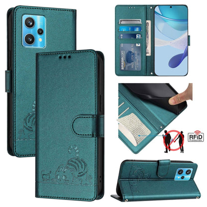 Cat Rat Embossed Pattern RFID Leather Phone Case with Lanyard, For Realme C55 4G Global, For Realme Narzo N55, For Realme C33 2022 Global, For Realme C33 2023 Global, For Realme 10T 5G / 10S 5G, For Realme GT3 5G / GT Neo 5 240W, For Realme 10 Pro 5G  ...
