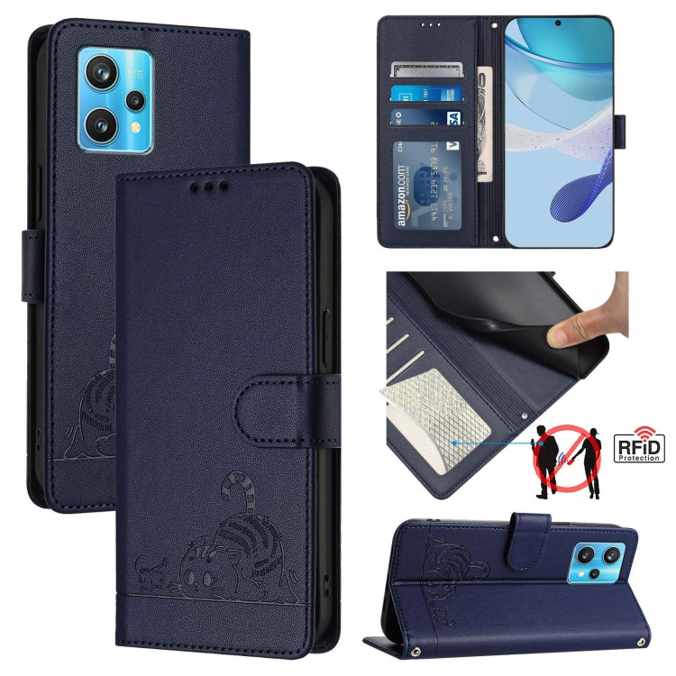 Cat Rat Embossed Pattern RFID Leather Phone Case with Lanyard, For Realme C55 4G Global, For Realme Narzo N55, For Realme C33 2022 Global, For Realme C33 2023 Global, For Realme 10T 5G / 10S 5G, For Realme GT3 5G / GT Neo 5 240W, For Realme 10 Pro 5G  ...