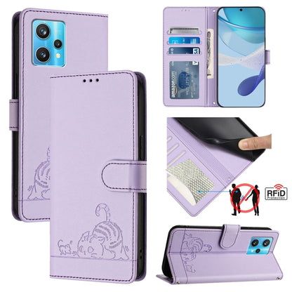 Cat Rat Embossed Pattern RFID Leather Phone Case with Lanyard, For Realme C55 4G Global, For Realme Narzo N55, For Realme C33 2022 Global, For Realme C33 2023 Global, For Realme 10T 5G / 10S 5G, For Realme GT3 5G / GT Neo 5 240W, For Realme 10 Pro 5G  ...