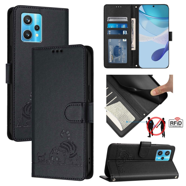 Cat Rat Embossed Pattern RFID Leather Phone Case with Lanyard, For Realme C55 4G Global, For Realme Narzo N55, For Realme C33 2022 Global, For Realme C33 2023 Global, For Realme 10T 5G / 10S 5G, For Realme GT3 5G / GT Neo 5 240W, For Realme 10 Pro 5G  ...