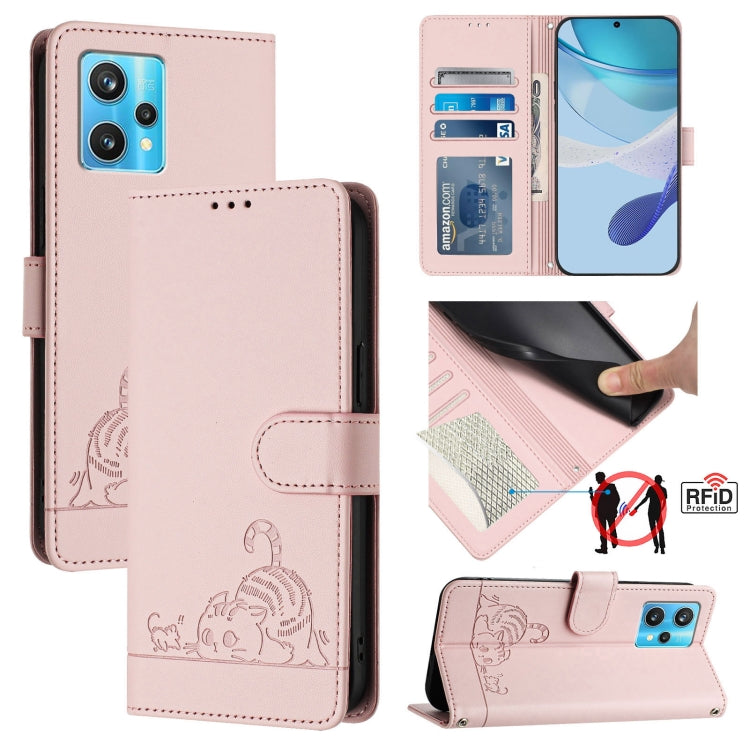 Cat Rat Embossed Pattern RFID Leather Phone Case with Lanyard, For Realme C55 4G Global, For Realme Narzo N55, For Realme C33 2022 Global, For Realme C33 2023 Global, For Realme 10T 5G / 10S 5G, For Realme GT3 5G / GT Neo 5 240W, For Realme 10 Pro 5G  ...