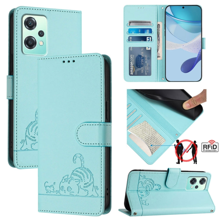 Cat Rat Embossed Pattern RFID Leather Phone Case with Lanyard, For Realme V23, For Realme Q5i, For Realme GT NEO3, For Realme 8 5G / 9 5G India, For Realme V13 5G / Q3 5G, For Realme Q3i 5G, For Realme 9 5G EU Version, For Realme 9 Pro 5G Global       ...