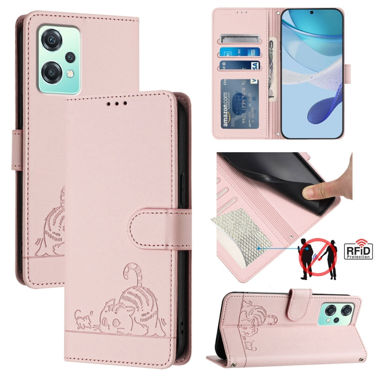 Cat Rat Embossed Pattern RFID Leather Phone Case with Lanyard, For Realme V23, For Realme Q5i, For Realme GT NEO3, For Realme 8 5G / 9 5G India, For Realme V13 5G / Q3 5G, For Realme Q3i 5G, For Realme 9 5G EU Version, For Realme 9 Pro 5G Global       ...