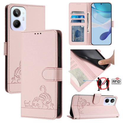 Cat Rat Embossed Pattern RFID Leather Phone Case with Lanyard, For Realme C55 4G Global, For Realme Narzo N55, For Realme C33 2022 Global, For Realme C33 2023 Global, For Realme 10T 5G / 10S 5G, For Realme GT3 5G / GT Neo 5 240W, For Realme 10 Pro 5G  ...