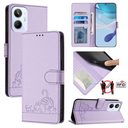 Cat Rat Embossed Pattern RFID Leather Phone Case with Lanyard, For Realme C55 4G Global, For Realme Narzo N55, For Realme C33 2022 Global, For Realme C33 2023 Global, For Realme 10T 5G / 10S 5G, For Realme GT3 5G / GT Neo 5 240W, For Realme 10 Pro 5G  ...