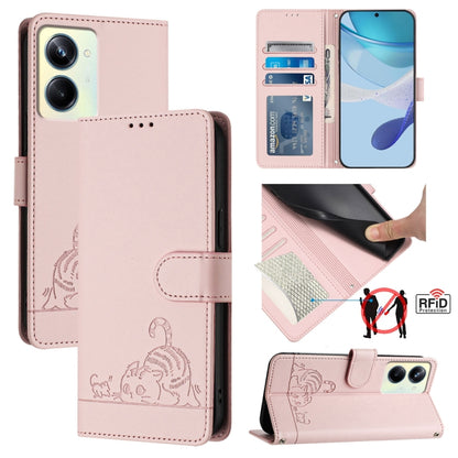 Cat Rat Embossed Pattern RFID Leather Phone Case with Lanyard, For Realme C55 4G Global, For Realme Narzo N55, For Realme C33 2022 Global, For Realme C33 2023 Global, For Realme 10T 5G / 10S 5G, For Realme GT3 5G / GT Neo 5 240W, For Realme 10 Pro 5G  ...