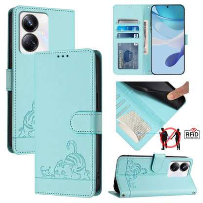 Cat Rat Embossed Pattern RFID Leather Phone Case with Lanyard, For Realme C55 4G Global, For Realme Narzo N55, For Realme C33 2022 Global, For Realme C33 2023 Global, For Realme 10T 5G / 10S 5G, For Realme GT3 5G / GT Neo 5 240W, For Realme 10 Pro 5G  ...