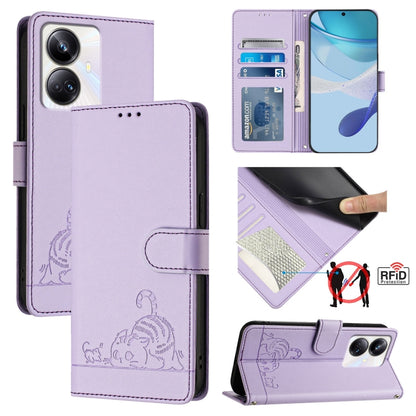 Cat Rat Embossed Pattern RFID Leather Phone Case with Lanyard, For Realme C55 4G Global, For Realme Narzo N55, For Realme C33 2022 Global, For Realme C33 2023 Global, For Realme 10T 5G / 10S 5G, For Realme GT3 5G / GT Neo 5 240W, For Realme 10 Pro 5G  ...