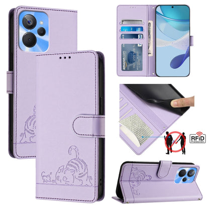 Cat Rat Embossed Pattern RFID Leather Phone Case with Lanyard, For Realme C55 4G Global, For Realme Narzo N55, For Realme C33 2022 Global, For Realme C33 2023 Global, For Realme 10T 5G / 10S 5G, For Realme GT3 5G / GT Neo 5 240W, For Realme 10 Pro 5G  ...