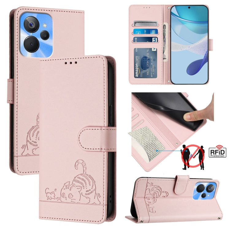 Cat Rat Embossed Pattern RFID Leather Phone Case with Lanyard, For Realme C55 4G Global, For Realme Narzo N55, For Realme C33 2022 Global, For Realme C33 2023 Global, For Realme 10T 5G / 10S 5G, For Realme GT3 5G / GT Neo 5 240W, For Realme 10 Pro 5G  ...