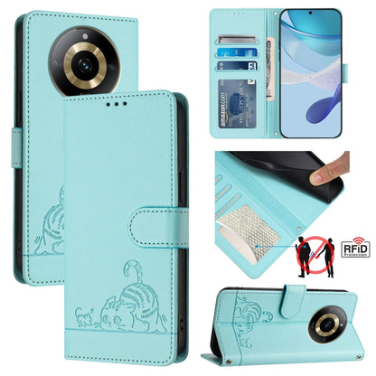Cat Rat Embossed Pattern RFID Leather Phone Case with Lanyard, For Realme 12+ 5G Global, For Realme Narzo 70 Pro 5G India, For Realme 12 5G Global, For Realme Note 50 4G Global, For Realme C51 4G / C53 4G Global, For Realme Narzo N53 4G Global         ...