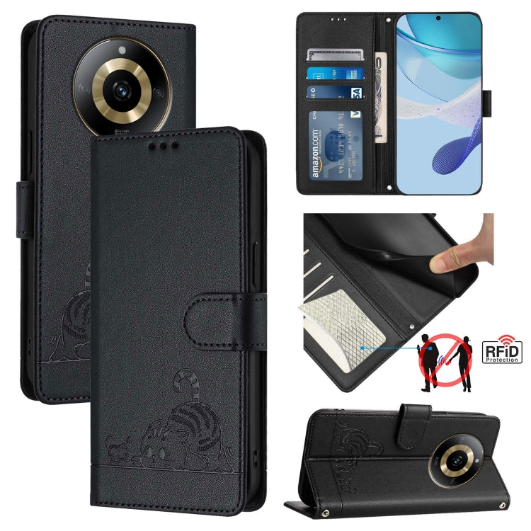 Cat Rat Embossed Pattern RFID Leather Phone Case with Lanyard, For Realme 12+ 5G Global, For Realme Narzo 70 Pro 5G India, For Realme 12 5G Global, For Realme Note 50 4G Global, For Realme C51 4G / C53 4G Global, For Realme Narzo N53 4G Global         ...