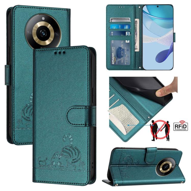 Cat Rat Embossed Pattern RFID Leather Phone Case with Lanyard, For Realme 12+ 5G Global, For Realme Narzo 70 Pro 5G India, For Realme 12 5G Global, For Realme Note 50 4G Global, For Realme C51 4G / C53 4G Global, For Realme Narzo N53 4G Global         ...