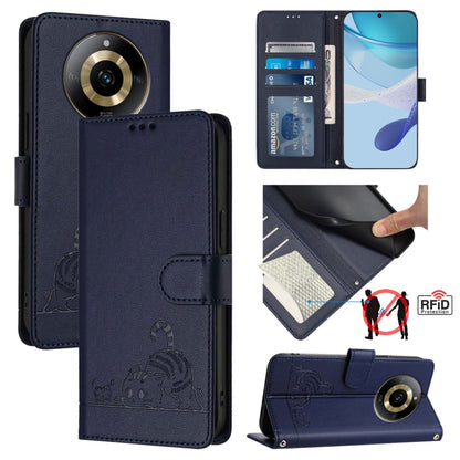Cat Rat Embossed Pattern RFID Leather Phone Case with Lanyard, For Realme 12+ 5G Global, For Realme Narzo 70 Pro 5G India, For Realme 12 5G Global, For Realme Note 50 4G Global, For Realme C51 4G / C53 4G Global, For Realme Narzo N53 4G Global         ...