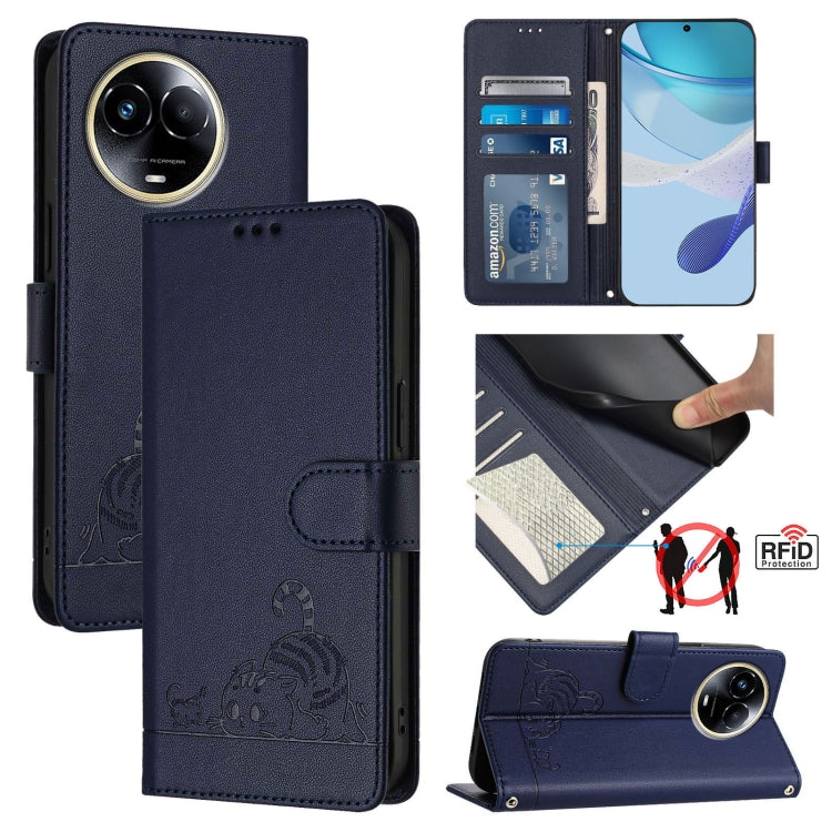 Cat Rat Embossed Pattern RFID Leather Phone Case with Lanyard, For Realme 12+ 5G Global, For Realme Narzo 70 Pro 5G India, For Realme 12 5G Global, For Realme Note 50 4G Global, For Realme C51 4G / C53 4G Global, For Realme Narzo N53 4G Global         ...