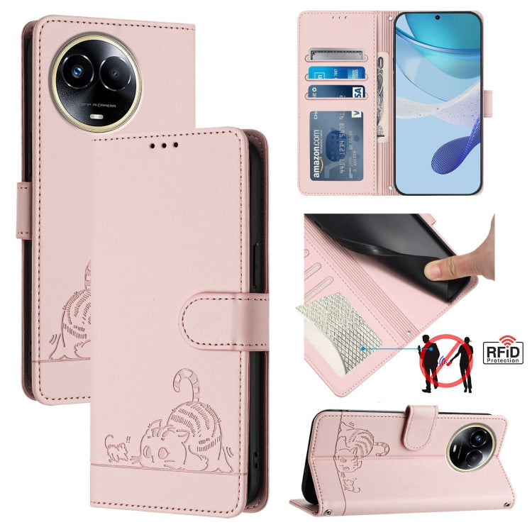 Cat Rat Embossed Pattern RFID Leather Phone Case with Lanyard, For Realme 12+ 5G Global, For Realme Narzo 70 Pro 5G India, For Realme 12 5G Global, For Realme Note 50 4G Global, For Realme C51 4G / C53 4G Global, For Realme Narzo N53 4G Global         ...