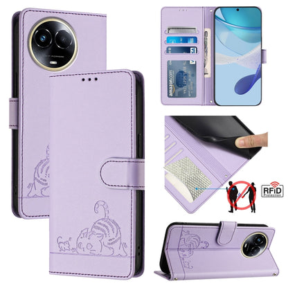 Cat Rat Embossed Pattern RFID Leather Phone Case with Lanyard, For Realme 12+ 5G Global, For Realme Narzo 70 Pro 5G India, For Realme 12 5G Global, For Realme Note 50 4G Global, For Realme C51 4G / C53 4G Global, For Realme Narzo N53 4G Global         ...