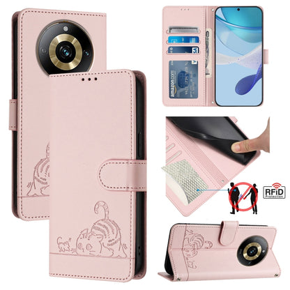 Cat Rat Embossed Pattern RFID Leather Phone Case with Lanyard, For Realme 12+ 5G Global, For Realme Narzo 70 Pro 5G India, For Realme 12 5G Global, For Realme Note 50 4G Global, For Realme C51 4G / C53 4G Global, For Realme Narzo N53 4G Global         ...