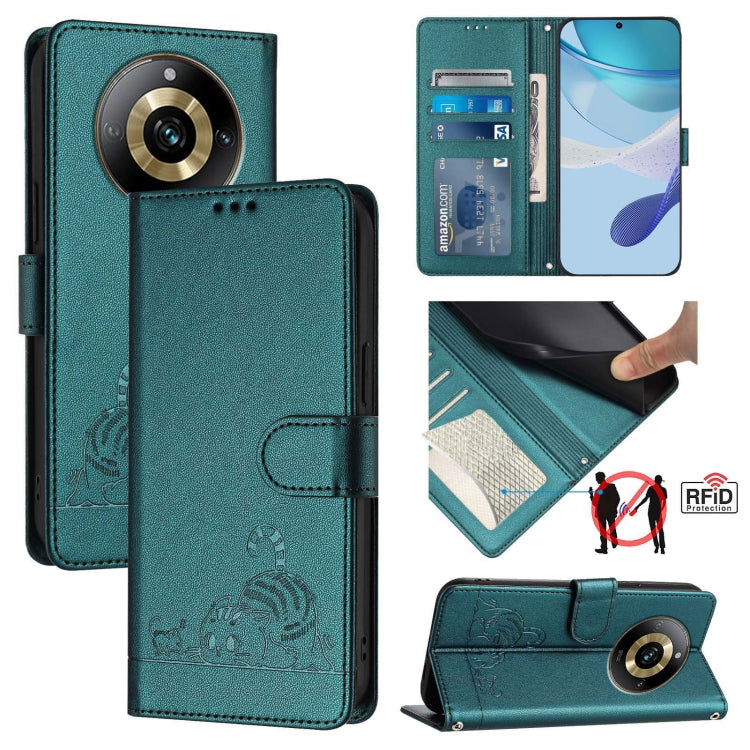Cat Rat Embossed Pattern RFID Leather Phone Case with Lanyard, For Realme 12+ 5G Global, For Realme Narzo 70 Pro 5G India, For Realme 12 5G Global, For Realme Note 50 4G Global, For Realme C51 4G / C53 4G Global, For Realme Narzo N53 4G Global         ...