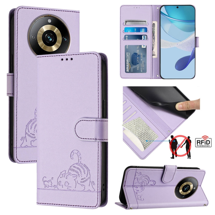 Cat Rat Embossed Pattern RFID Leather Phone Case with Lanyard, For Realme 12+ 5G Global, For Realme Narzo 70 Pro 5G India, For Realme 12 5G Global, For Realme Note 50 4G Global, For Realme C51 4G / C53 4G Global, For Realme Narzo N53 4G Global         ...