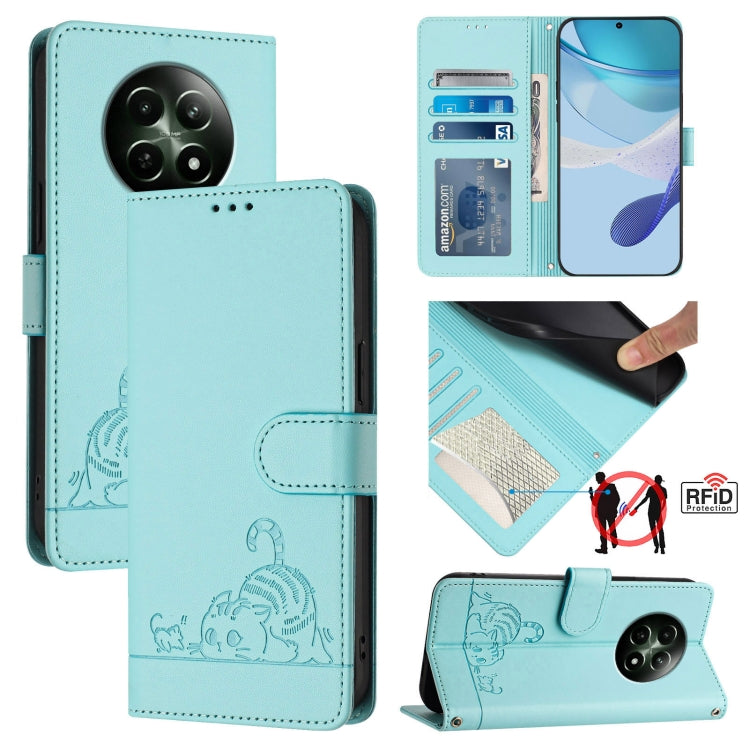 Cat Rat Embossed Pattern RFID Leather Phone Case with Lanyard, For Realme 12+ 5G Global, For Realme Narzo 70 Pro 5G India, For Realme 12 5G Global, For Realme Note 50 4G Global, For Realme C51 4G / C53 4G Global, For Realme Narzo N53 4G Global         ...