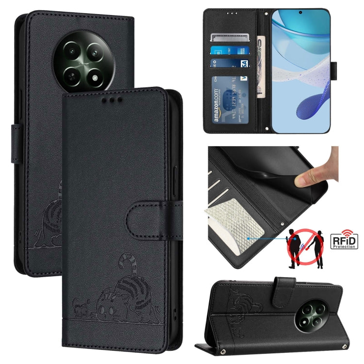 Cat Rat Embossed Pattern RFID Leather Phone Case with Lanyard, For Realme 12+ 5G Global, For Realme Narzo 70 Pro 5G India, For Realme 12 5G Global, For Realme Note 50 4G Global, For Realme C51 4G / C53 4G Global, For Realme Narzo N53 4G Global         ...