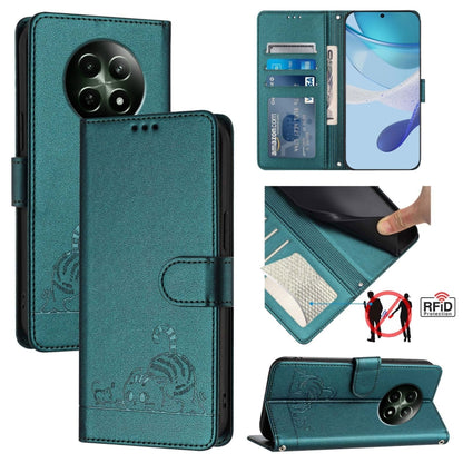 Cat Rat Embossed Pattern RFID Leather Phone Case with Lanyard, For Realme 12+ 5G Global, For Realme Narzo 70 Pro 5G India, For Realme 12 5G Global, For Realme Note 50 4G Global, For Realme C51 4G / C53 4G Global, For Realme Narzo N53 4G Global         ...
