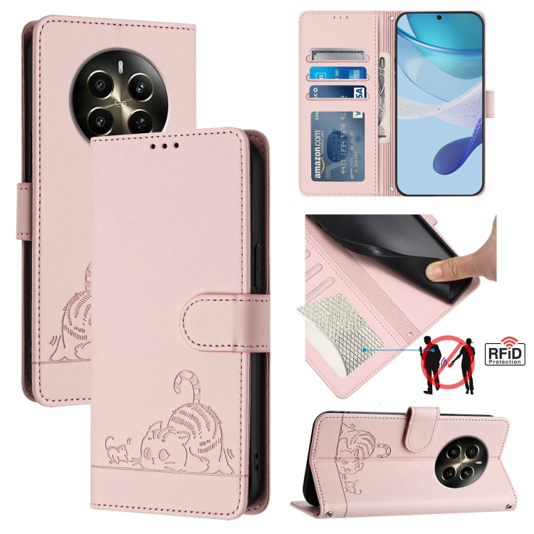 Cat Rat Embossed Pattern RFID Leather Phone Case with Lanyard, For Realme 12+ 5G Global, For Realme Narzo 70 Pro 5G India, For Realme 12 5G Global, For Realme Note 50 4G Global, For Realme C51 4G / C53 4G Global, For Realme Narzo N53 4G Global         ...