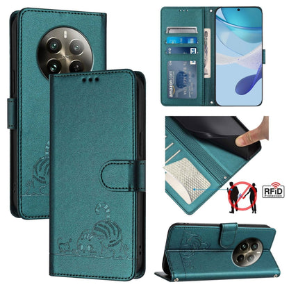 Cat Rat Embossed Pattern RFID Leather Phone Case with Lanyard, For Realme 12+ 5G Global, For Realme Narzo 70 Pro 5G India, For Realme 12 5G Global, For Realme Note 50 4G Global, For Realme C51 4G / C53 4G Global, For Realme Narzo N53 4G Global         ...
