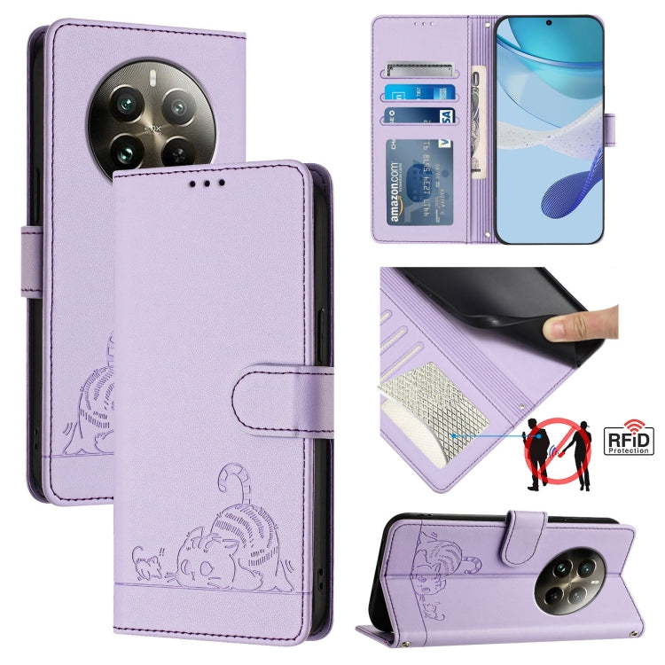 Cat Rat Embossed Pattern RFID Leather Phone Case with Lanyard, For Realme 12+ 5G Global, For Realme Narzo 70 Pro 5G India, For Realme 12 5G Global, For Realme Note 50 4G Global, For Realme C51 4G / C53 4G Global, For Realme Narzo N53 4G Global         ...